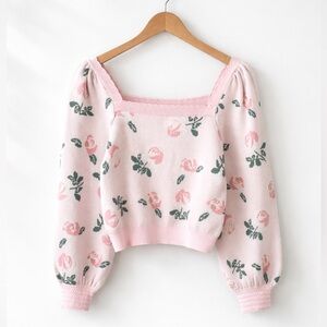 🎅 3/$15 SALE Willow & Wind Pink Floral Knit Blouse M